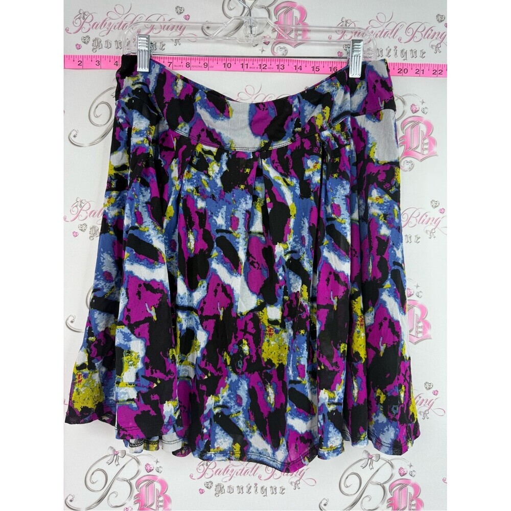 cleo skirt Multicolor Abstract Print Skater Skirt — Purple, Blue, Black, Yellow